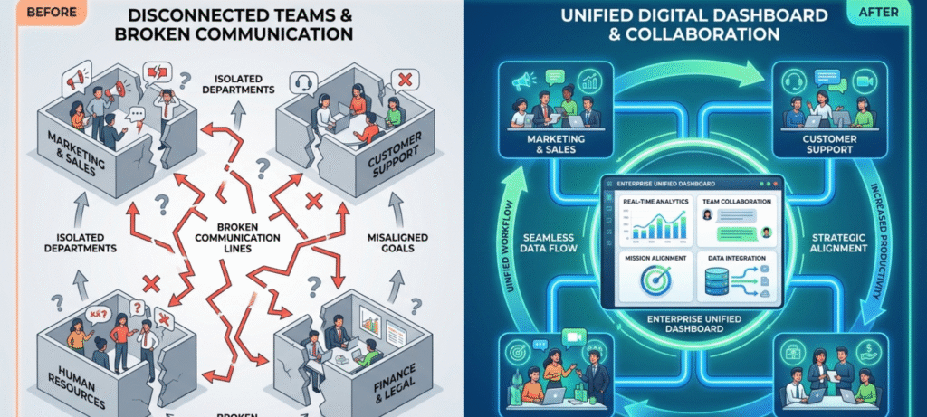 centralized data system replacing information silos in modern companies