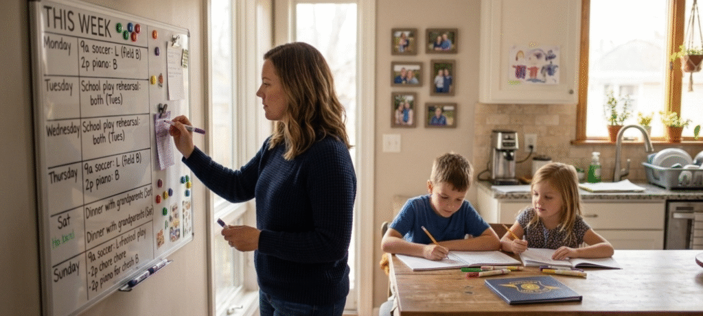 impocoolmom tips organizing family routine calendar