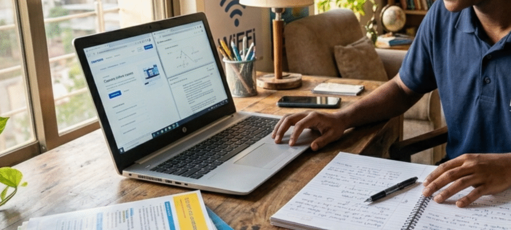 online learning student using internet for education at home