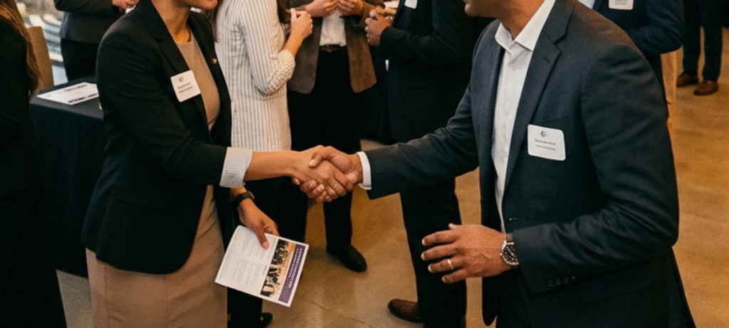 students networking with professors and professionals for career opportunities