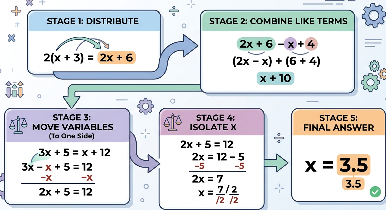 Step-by-step method to solve algebra equations easily