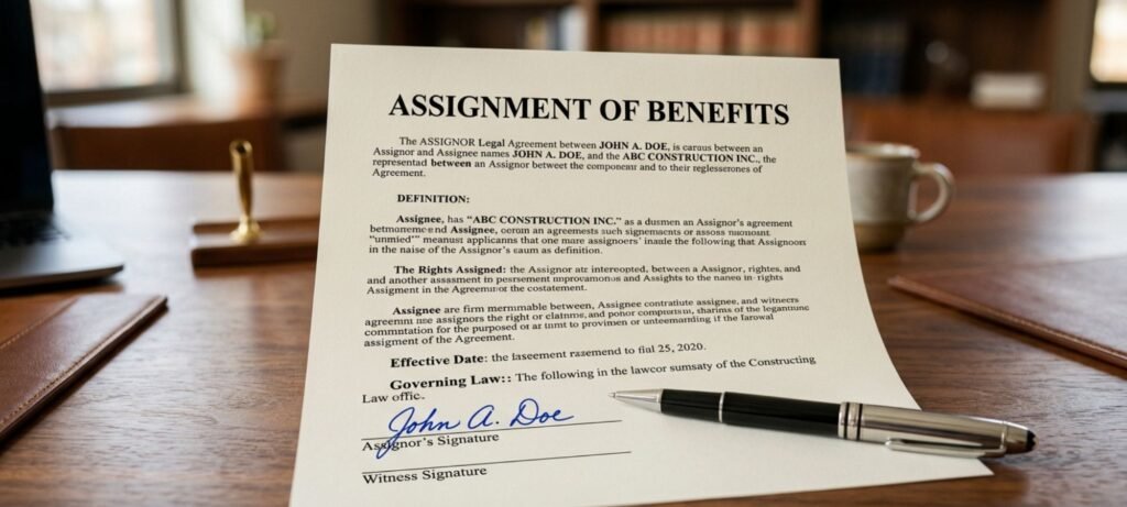 assignment of benefits form example insurance legal document