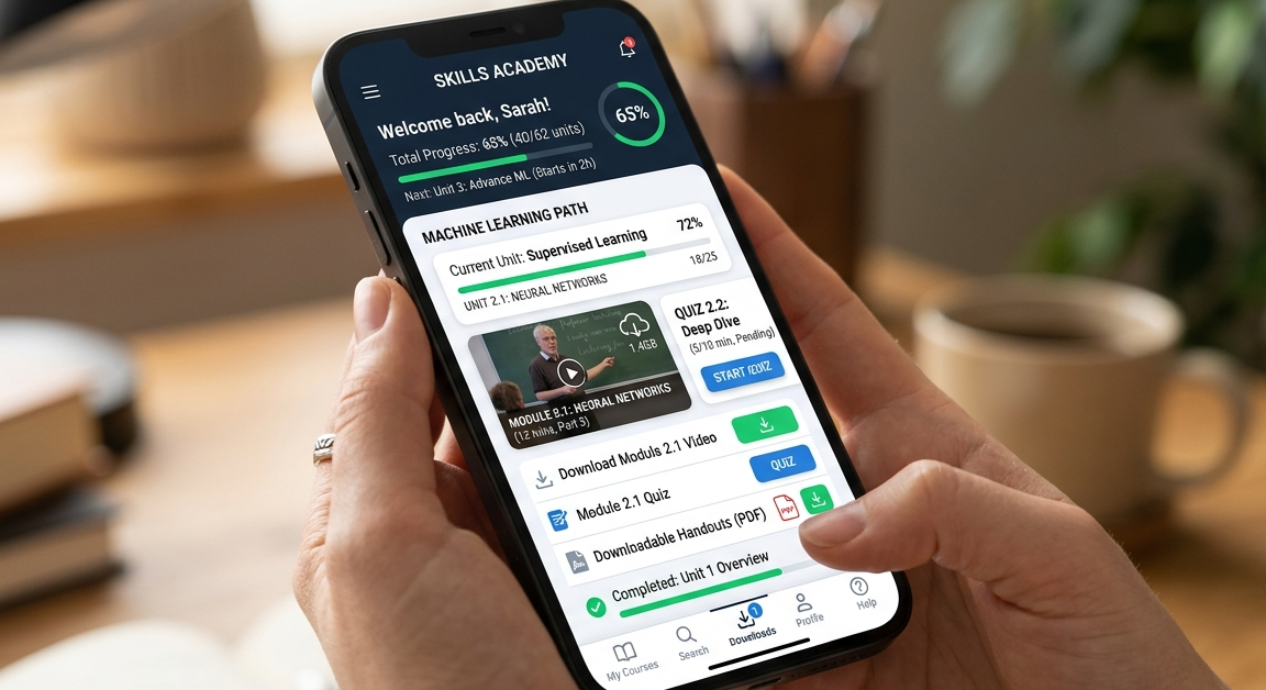 features of e learning mobile apps dashboard video offline mode