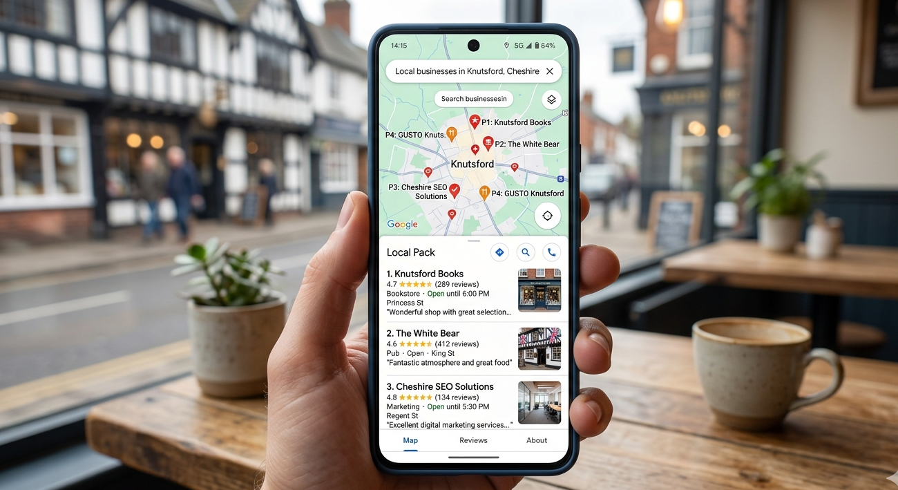 Google Map Pack results for local SEO in Knutsford Cheshire