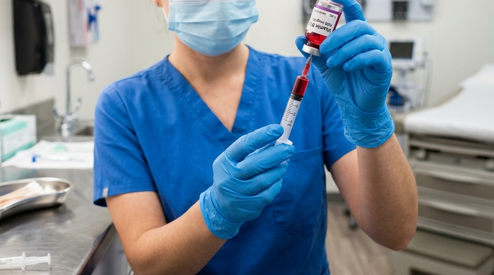 Medical Professional Preparing a Vitamin B12 Injection