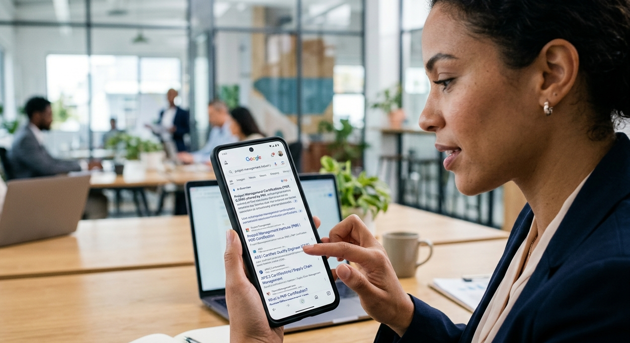 Professional searching for industry association information on mobile