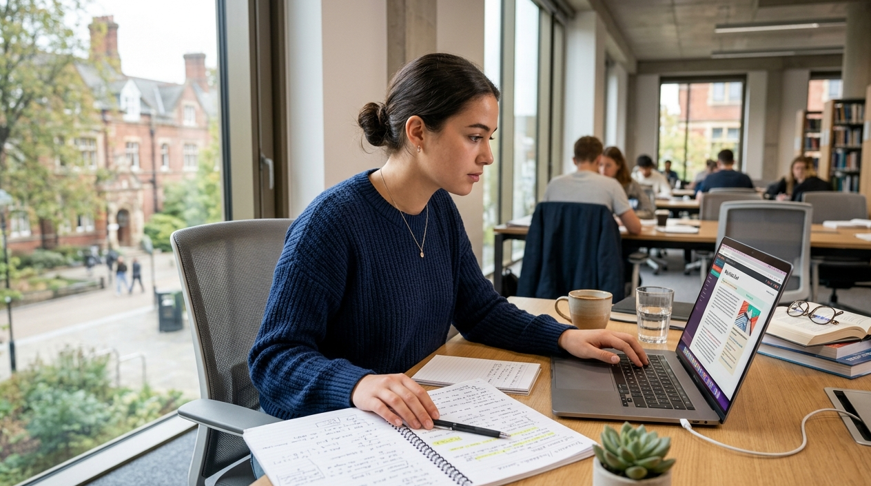 Student comparing academic and online writing styles