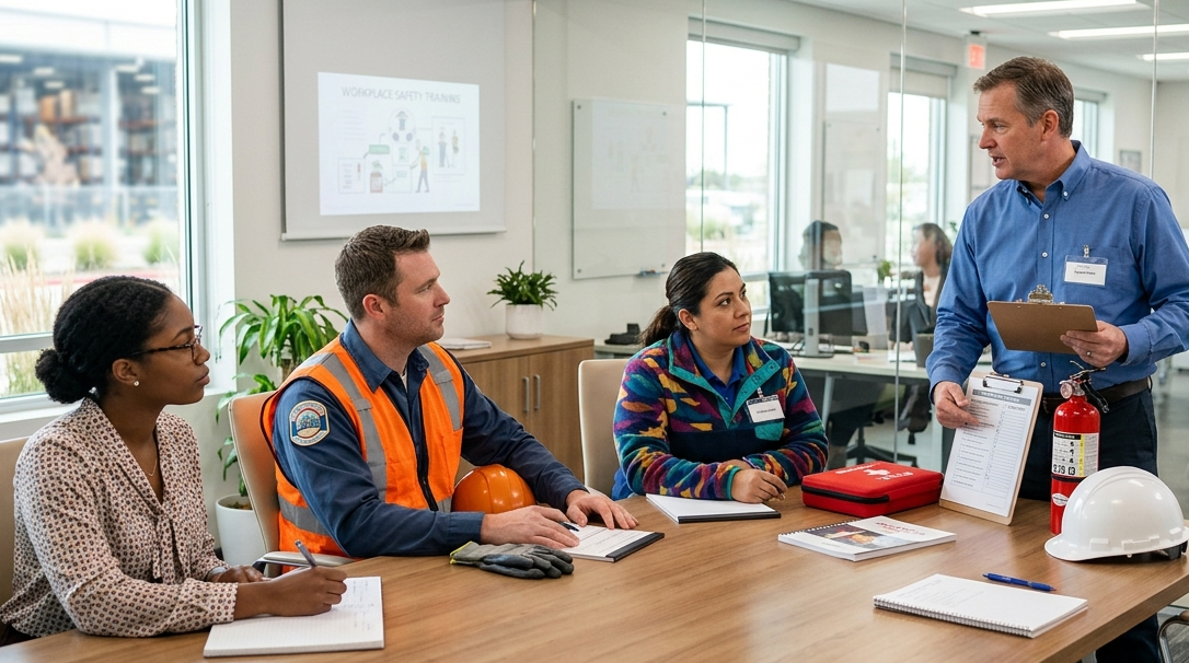 Workers from different industries participating in safety training