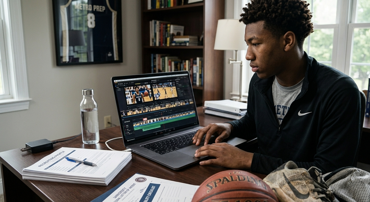 Basketball player creating recruiting highlight video