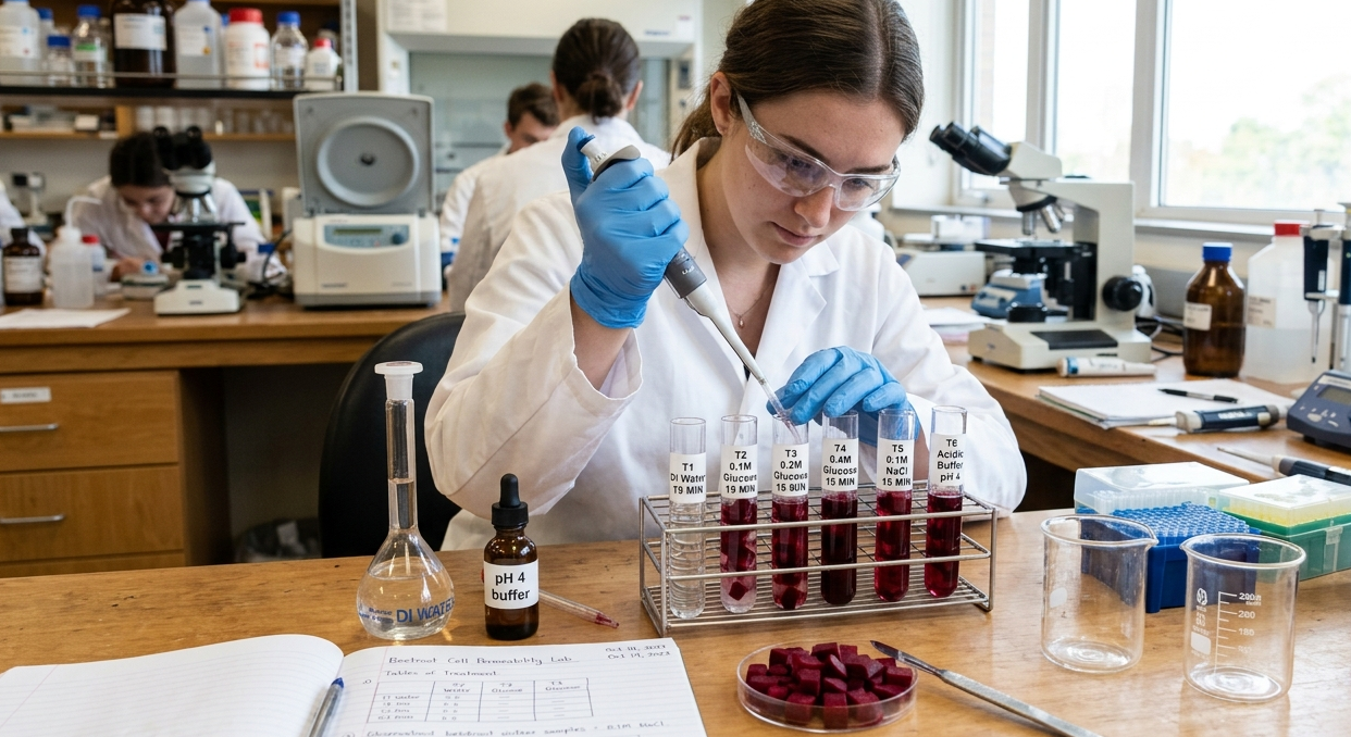Beetroot membrane experiment in biology lab