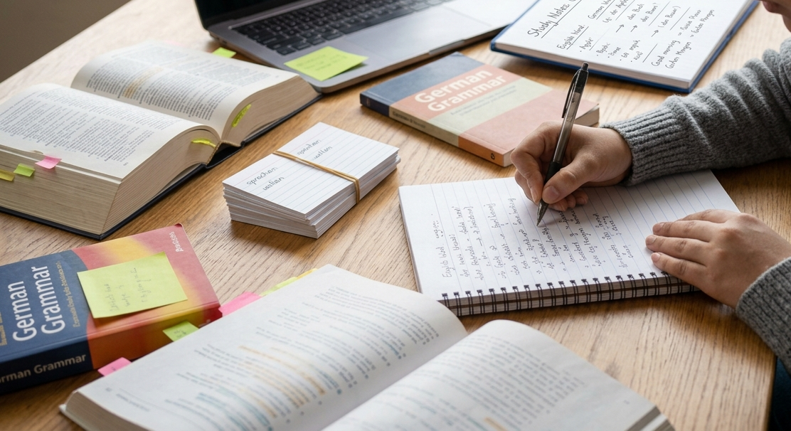 Comparing German and English vocabulary while studying