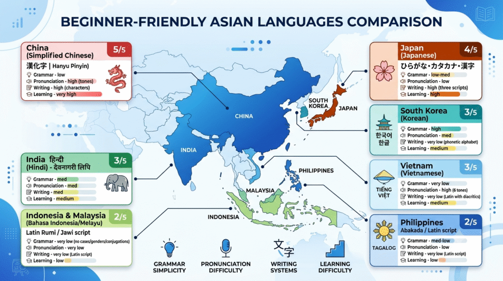 Comparison of the Easiest Asian Languages for Beginners