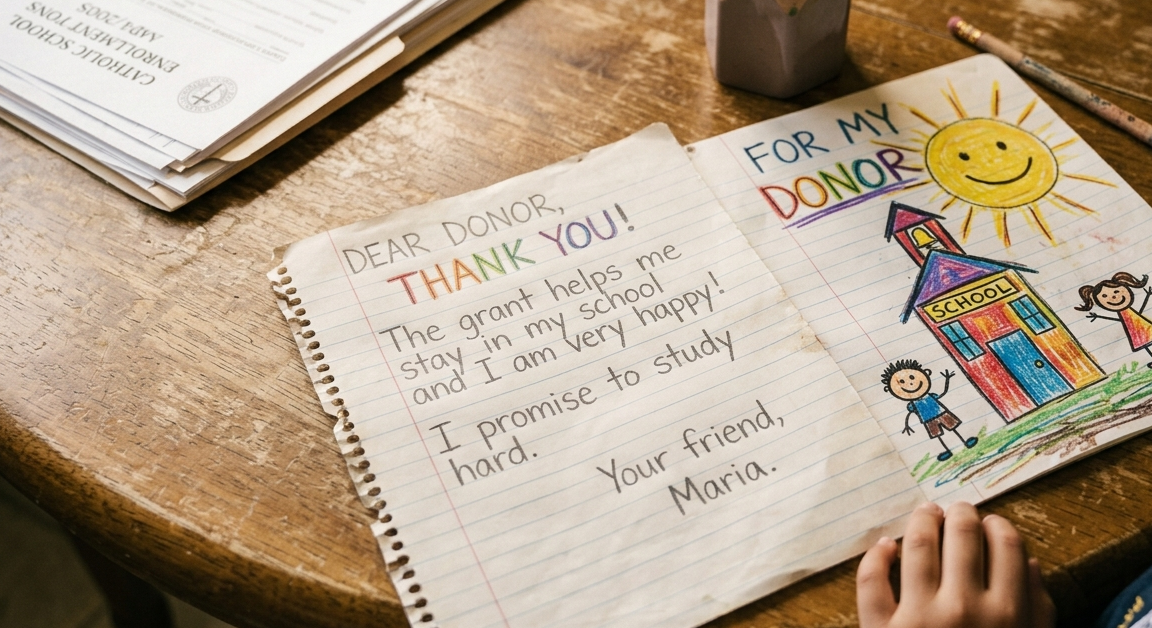 Handwritten thank you letter from student to donor