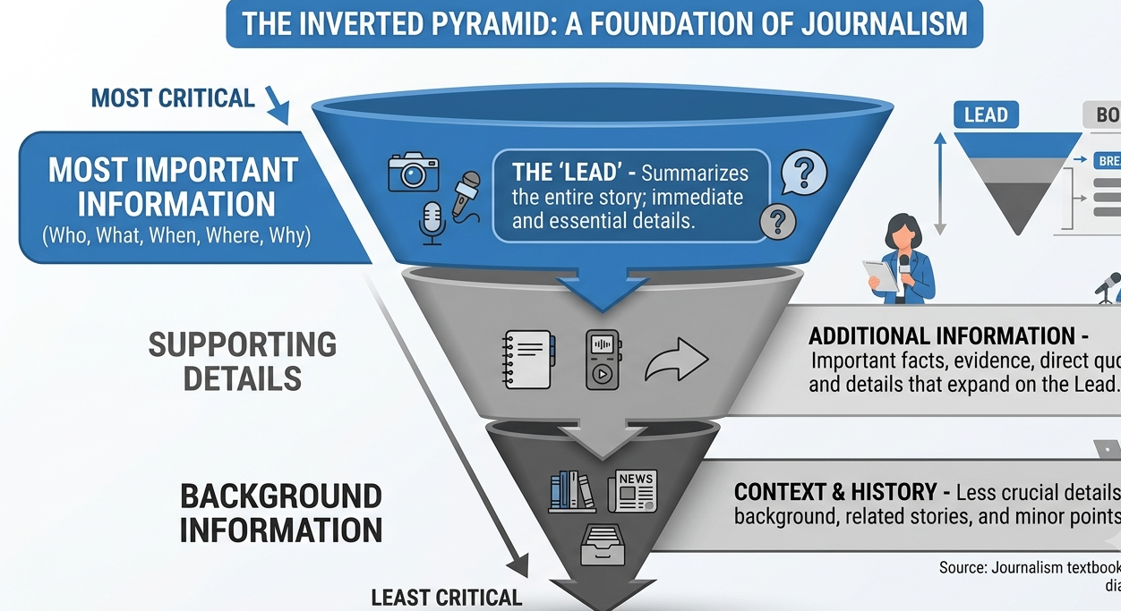 Inverted pyramid structure used in newspaper writing