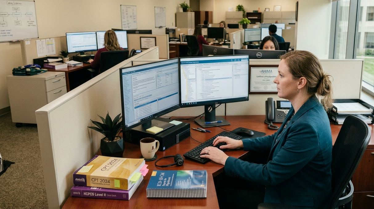 Medical coding workflow in a healthcare office