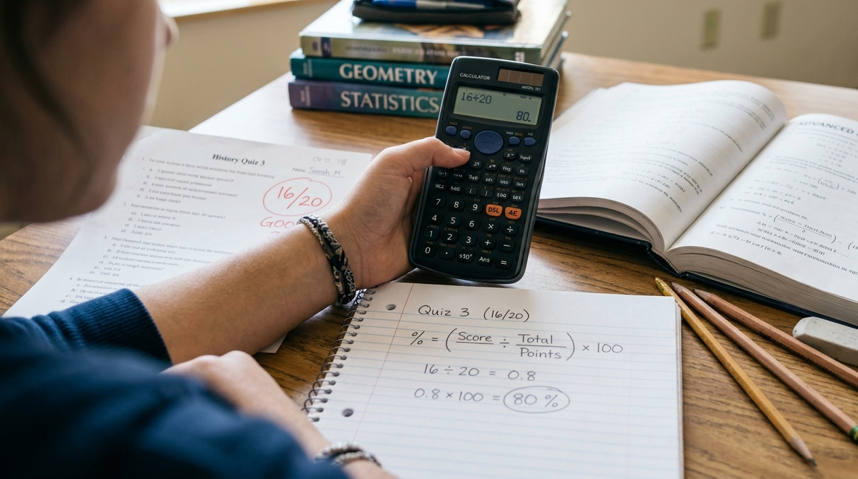 Student Calculating Test Score Percentage