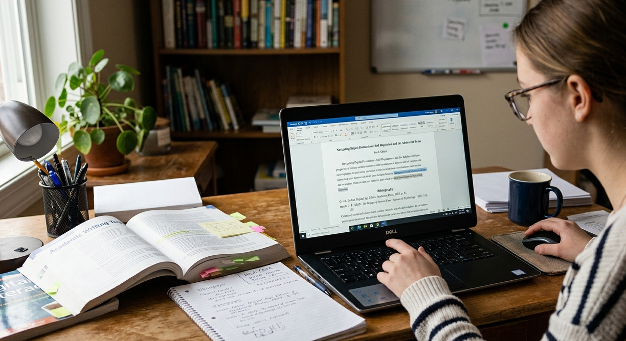 Student formatting a research paper in MLA and APA style