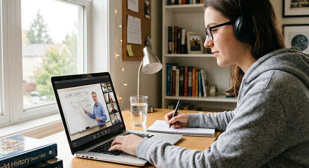 Student participating in modern online education