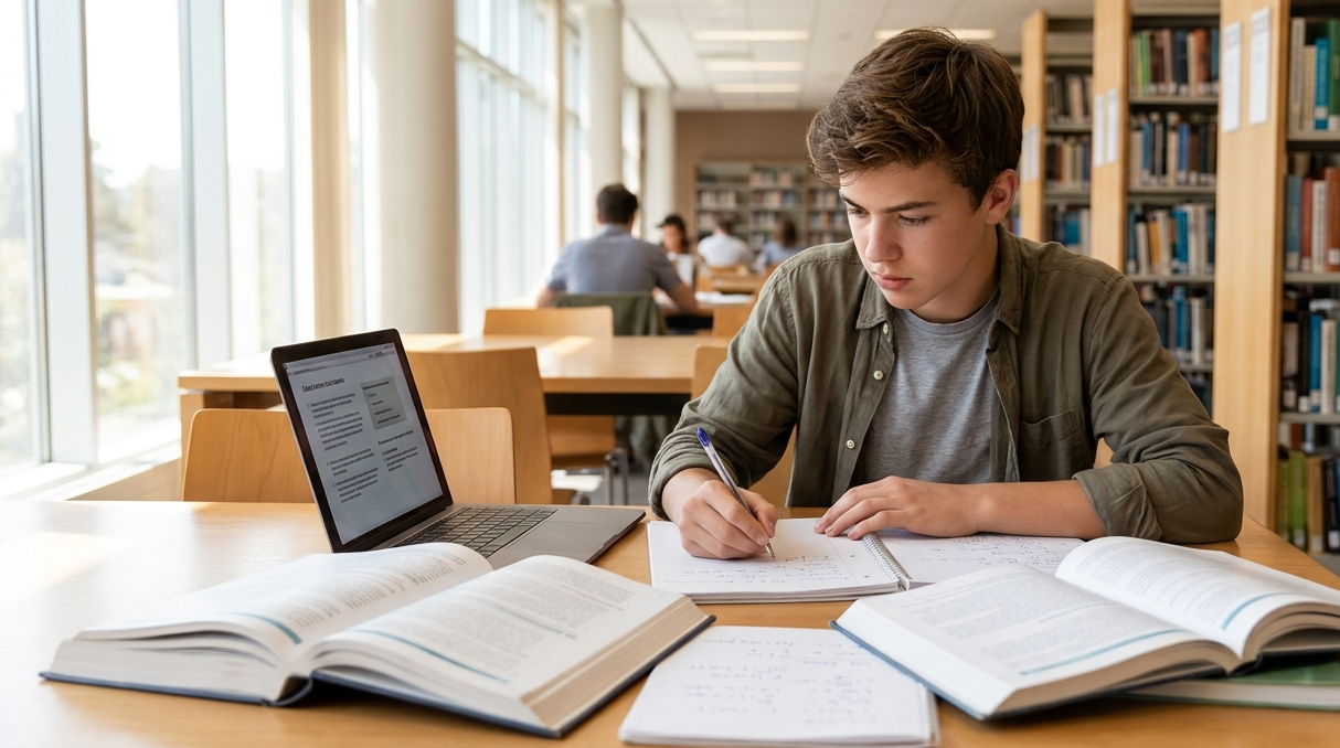 Student reviewing lessons during the weekend