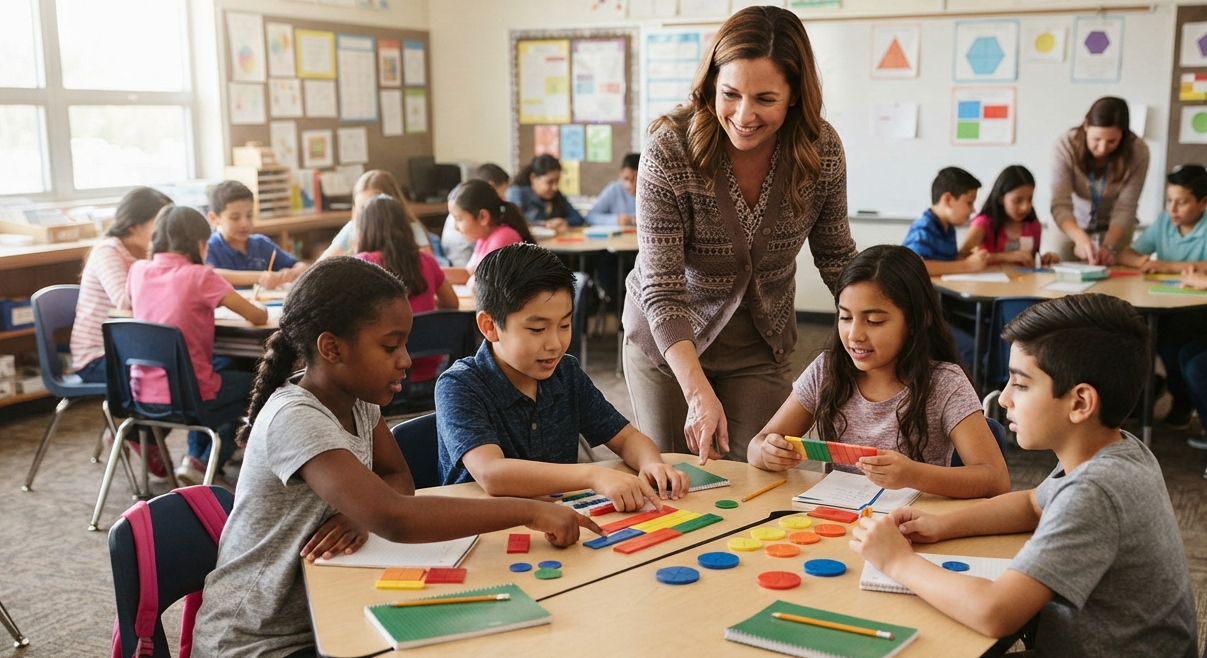 Students collaborating during an active classroom lesson