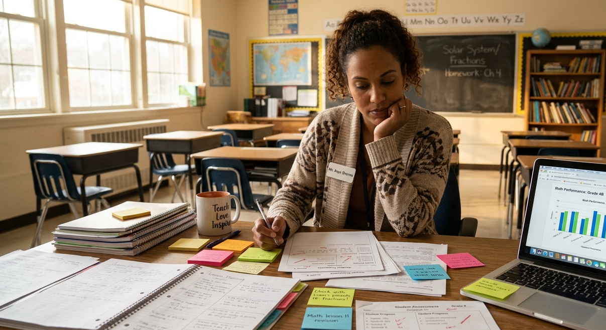 Teacher reflecting on classroom instruction