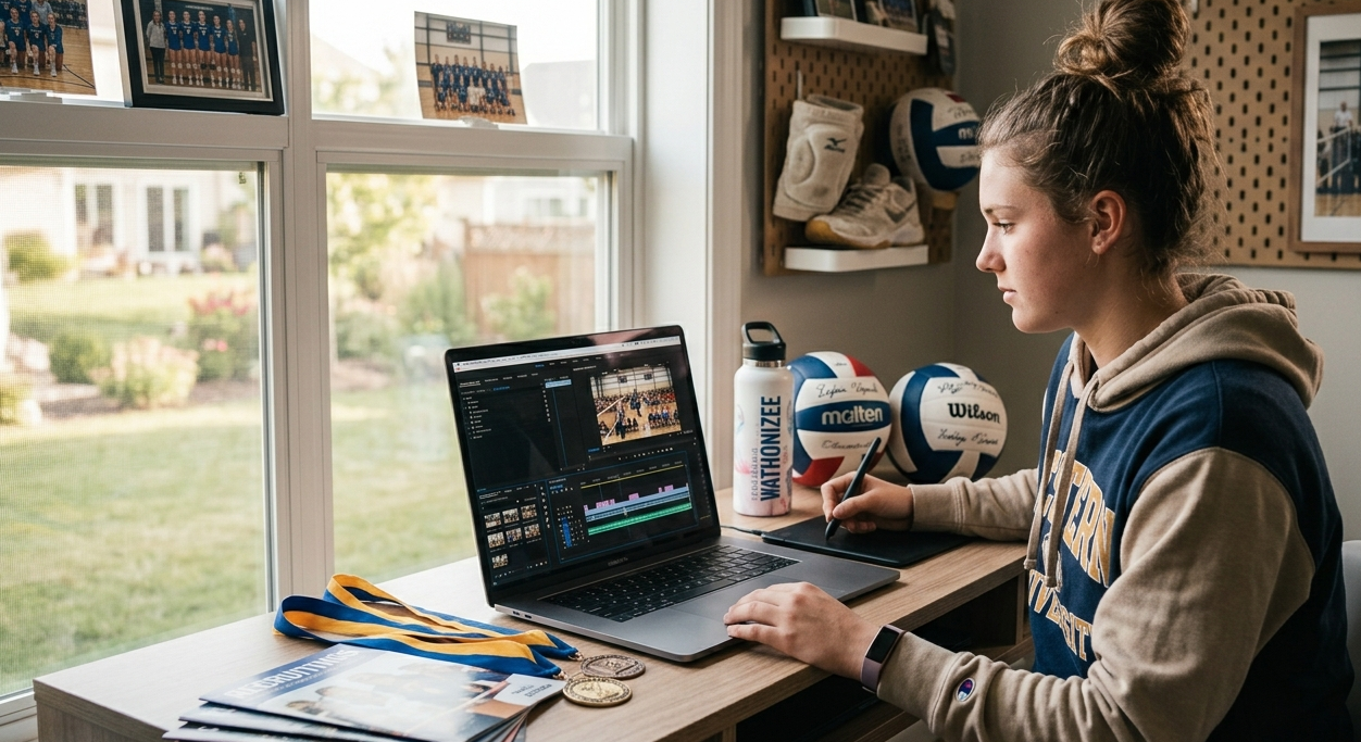 Volleyball athlete creating recruiting highlight video