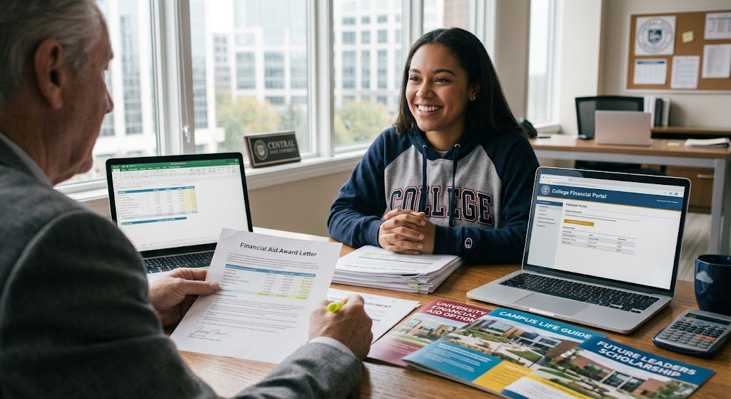 Student receiving scholarship financial assistance