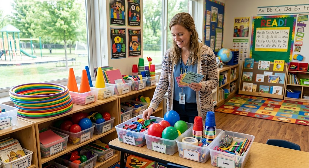 teacher choosing team building games for elementary students
