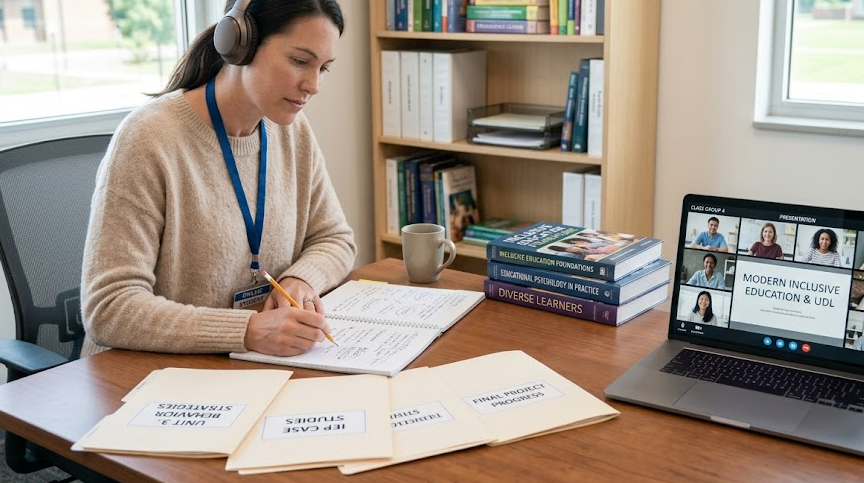 Student completing an online diploma in special needs education