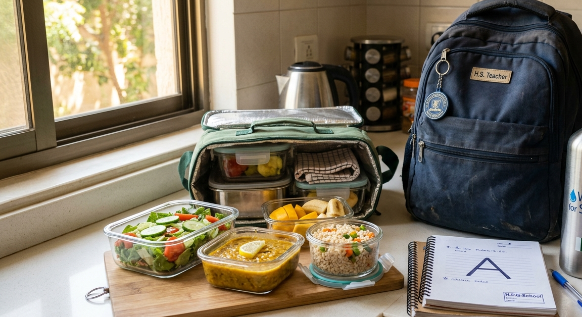 Homemade lunch prepared by a teacher to save money.
