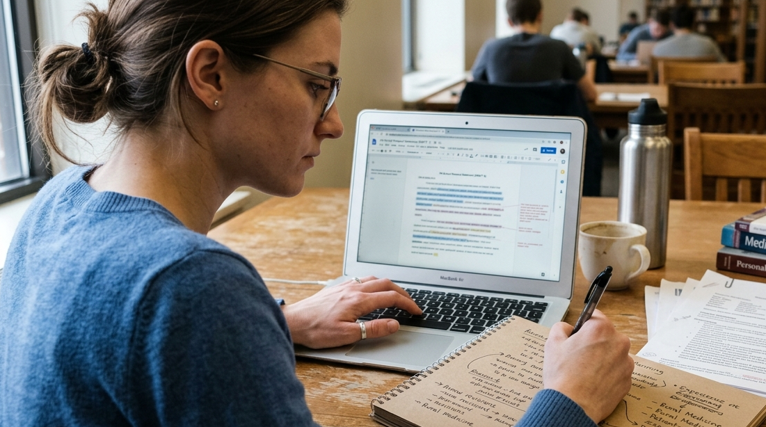 Pre-PA student revising an admissions personal statement