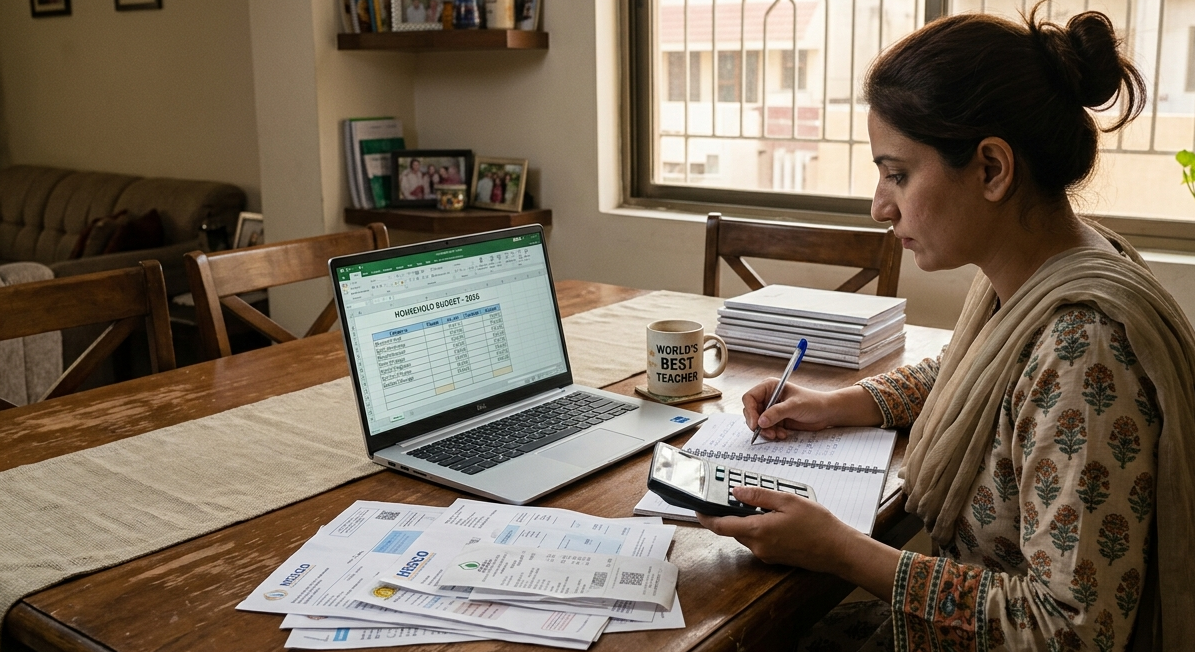 Teacher creating a monthly household budget