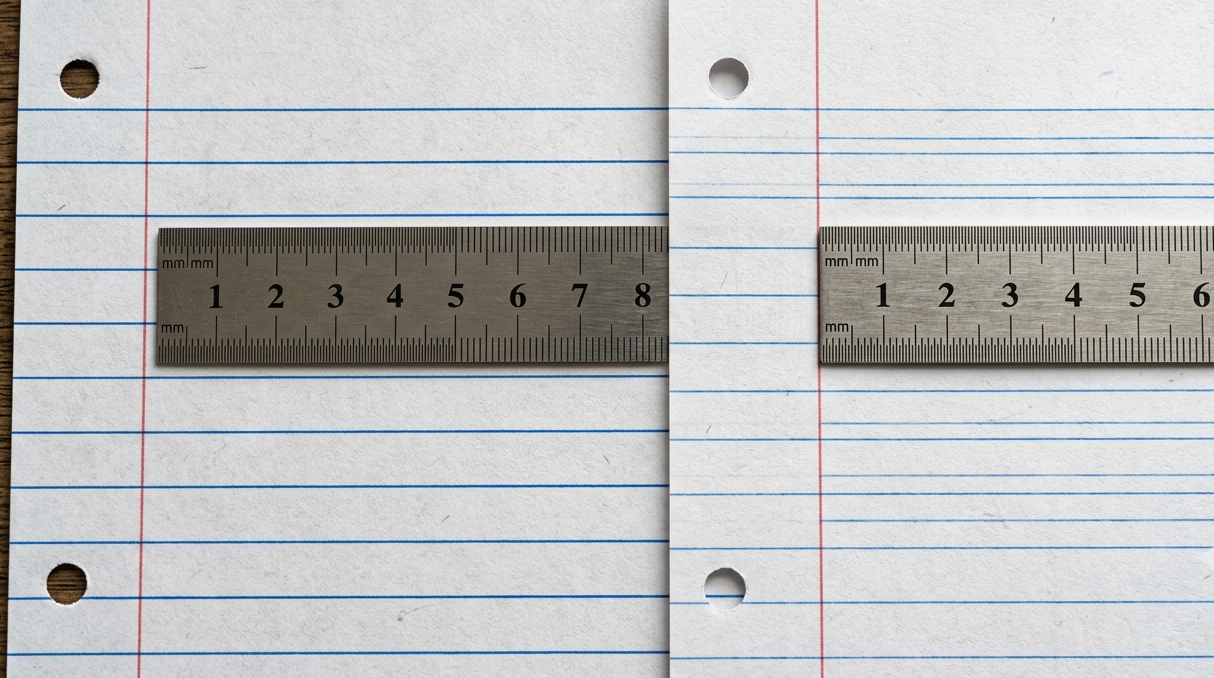 Wide ruled paper compared with college ruled paper showing line spacing differences.