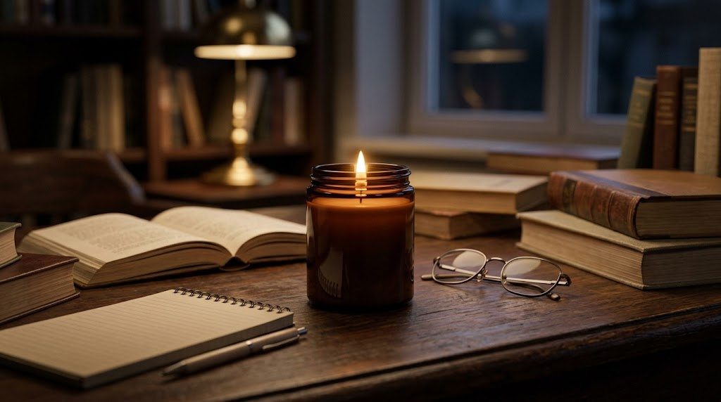 Cedarwood candle creating a calm atmosphere for long study sessions