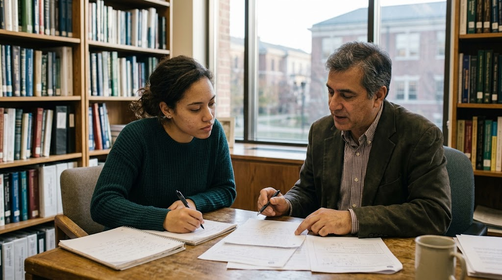 Medical school applicant discussing resilience and adversity with an academic mentor