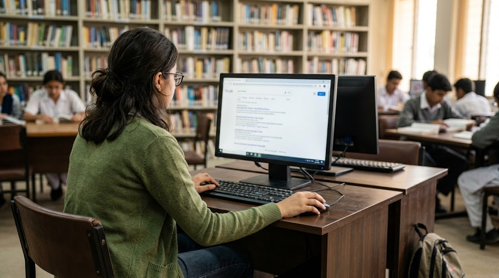 Student searching her name online to see what colleges could find