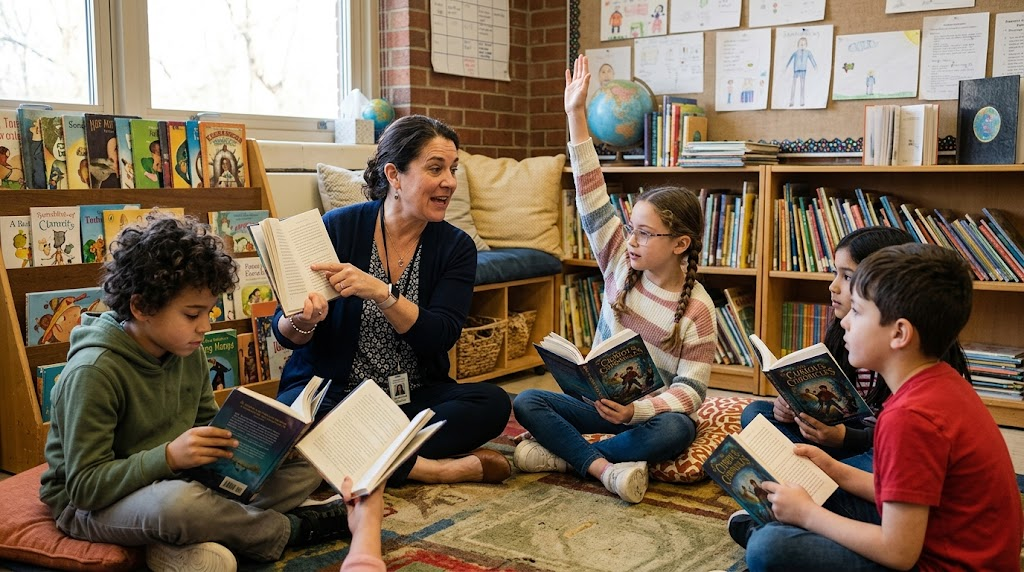 Teacher modeling reading strategies during a novel study