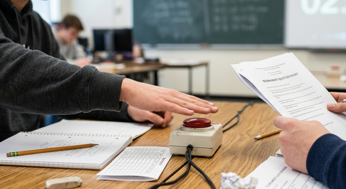 student practicing quiz bowl buzzer timing