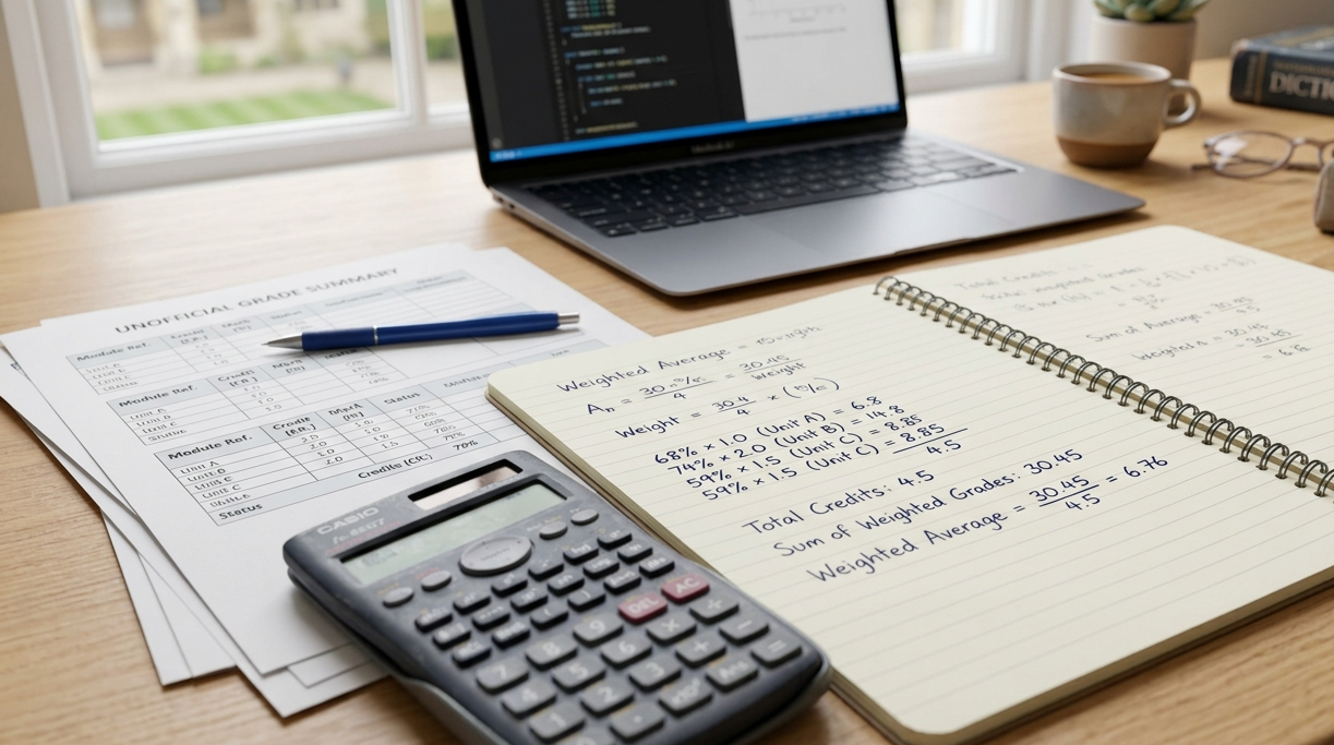 Weighted university grade calculation using marks and credits