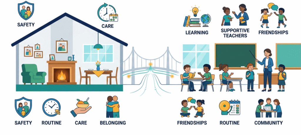 School as a second home showing safety routine belonging and supportive relationships