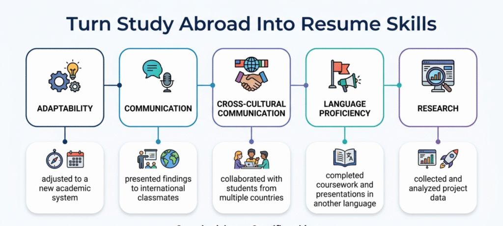 Study abroad resume skills shown with specific examples and evidence