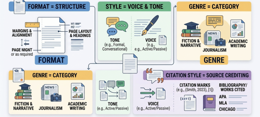 comparing writing format style genre and citation style