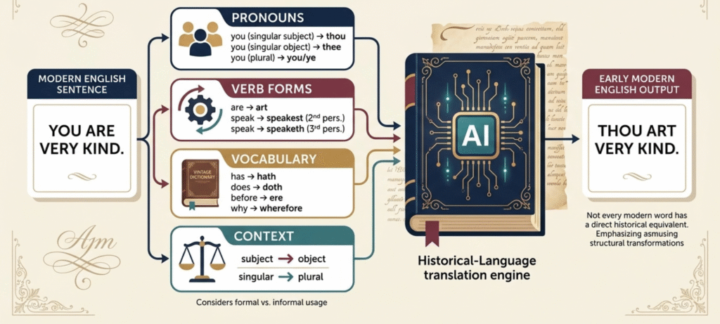 how an Early Modern English translator analyzes pronouns, verbs, vocabulary, and context