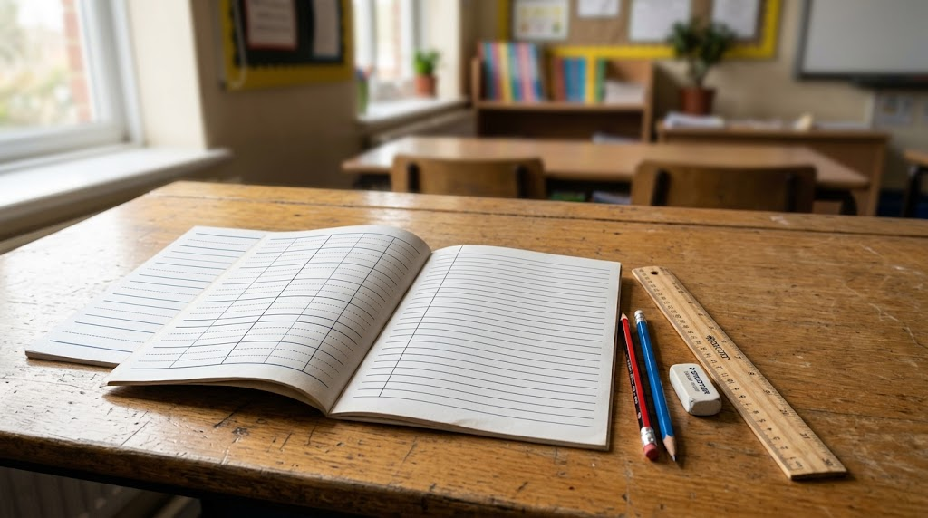 Comparison of wide, dotted and narrow handwriting book ruling