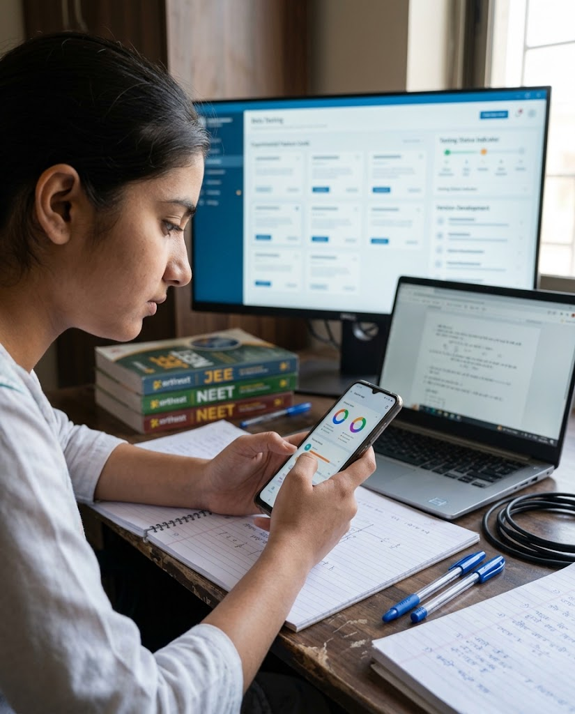 Student using an educational app on an Android smartphone