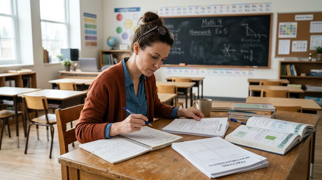 Teacher preparing a lesson plan before class