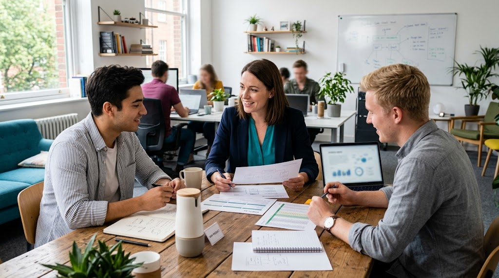 Business team preparing for a product launch