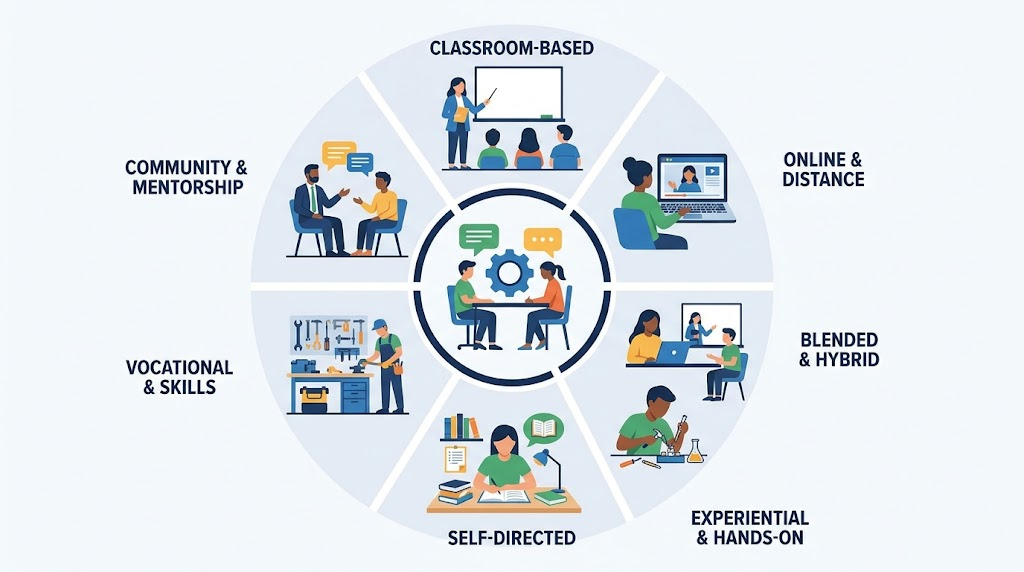 Seven ways of education including classroom,