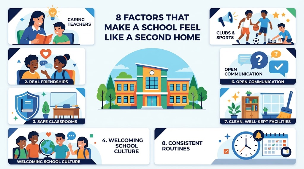 Eight factors that make a school feel like a second home including teachers friendships safety and routine