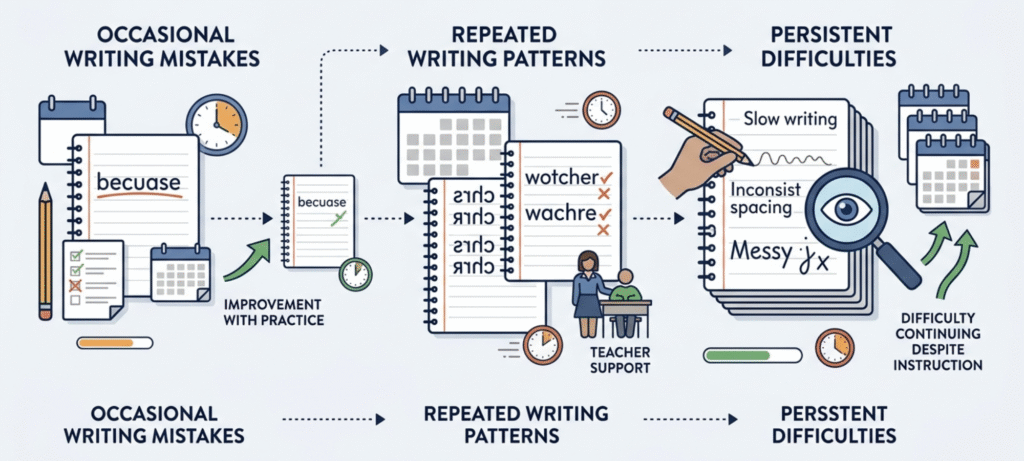 showing persistent versus occasional writing difficulties